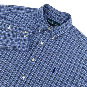 Ralph Lauren Mens Size 16-34/35 Blue Plaid Button Down Classic Long Sleeve Shirt